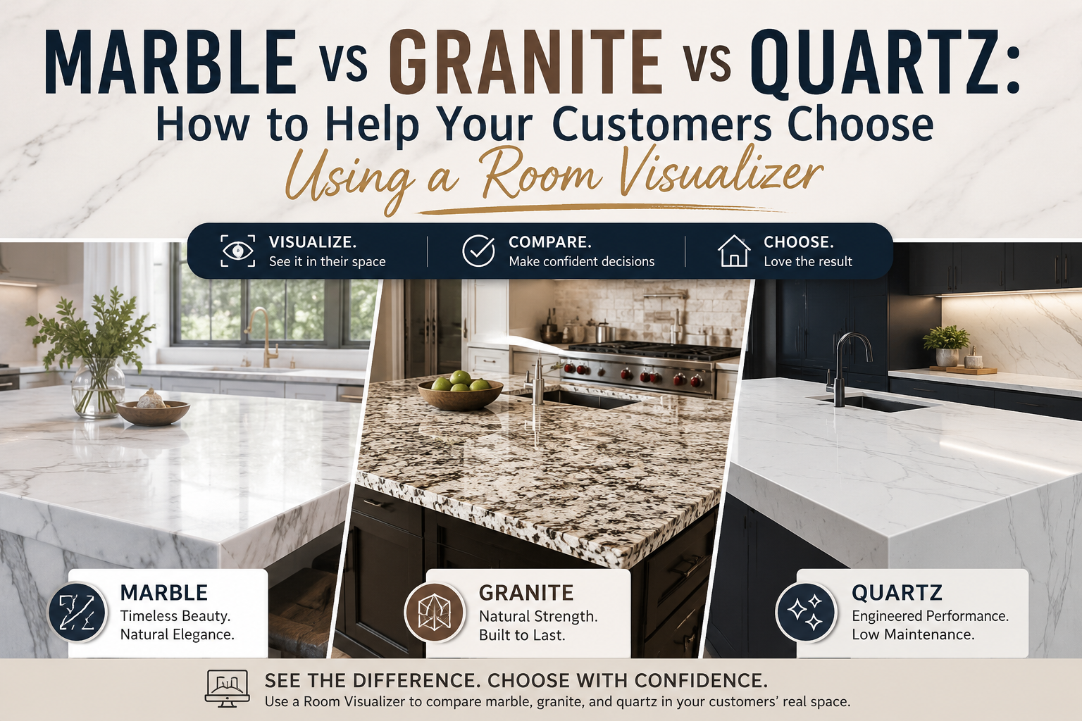 Marble vs Granite vs Quartz: How to Help Your Customers Choose Using a Room Visualizer