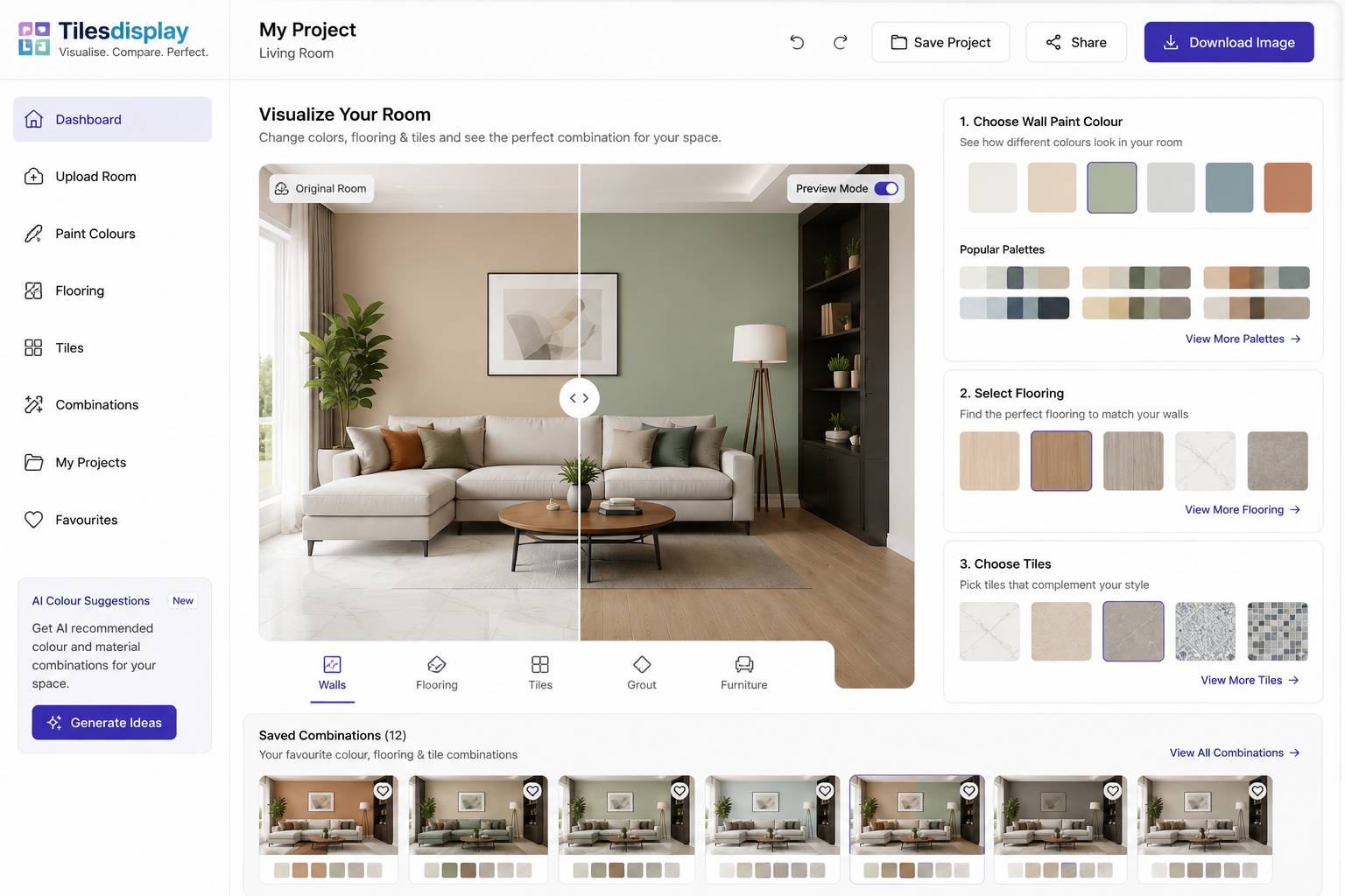Tilesdisplay home colour planner and AI room visualizer